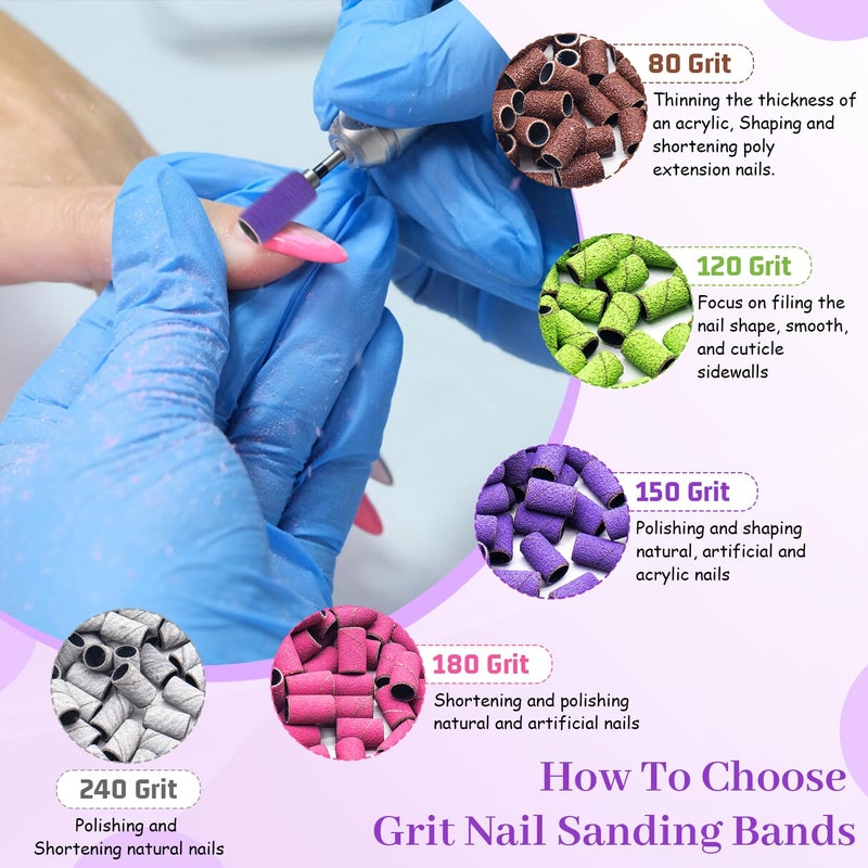 METEOROCK Pink Sanding Bands for Nail Drill 200 Pcs, 180 Grit Sanding Bands for Nail, Nail Sanding Bands for Natural Nails, Professional Fine Sanding Bands for Nail with 3/32 Inch Nail Drill Bit for Pedicures - Image 3